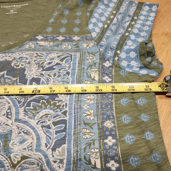 2XL Green white BANDANA print top LUCKY brand Western Print cotton Blend T Shirt - Picture 7 of 9
